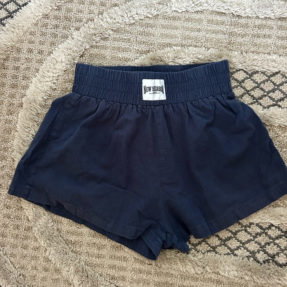 Navy High Waisted Boxer Shorts